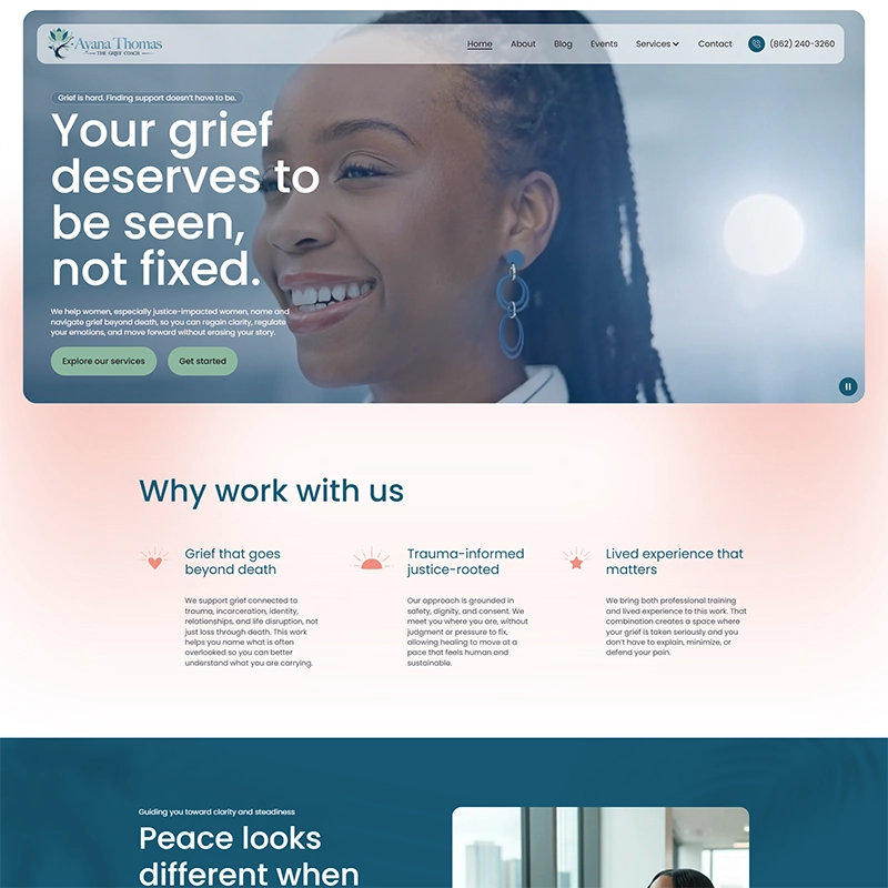 Grieving Back To Life full page screenshot of homepage
