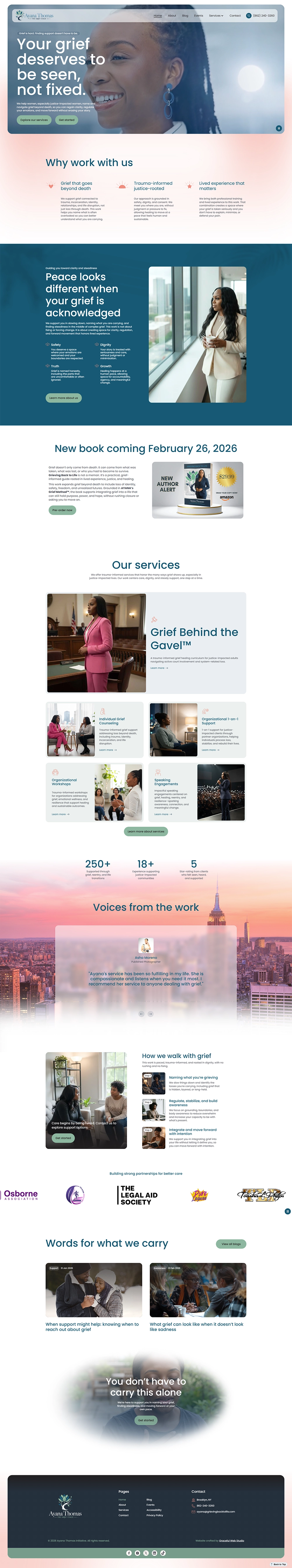 Grieving Back To Life full page screenshot of homepage