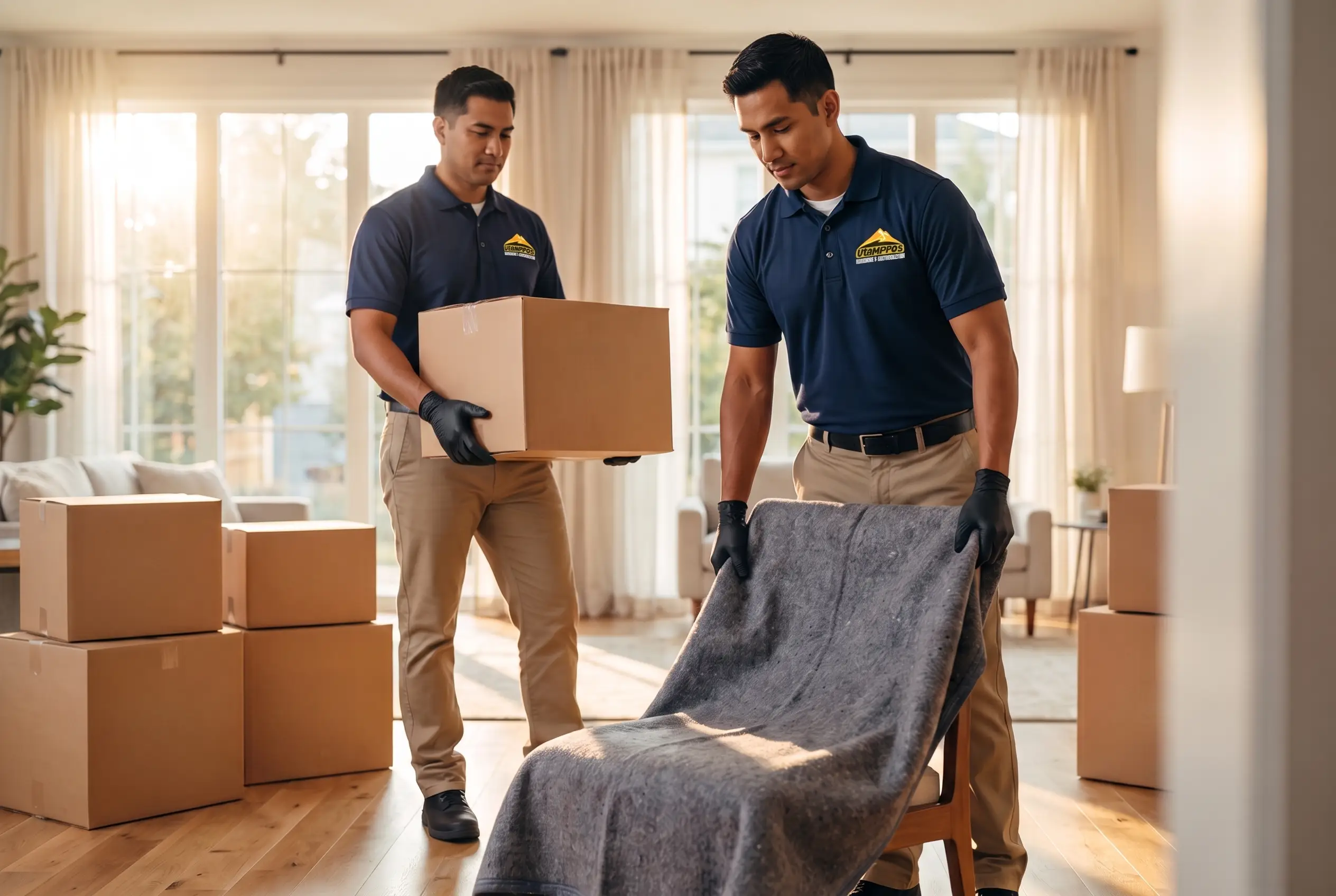 Two Utah Pros technicians packing and moving belongings during a content pack-out