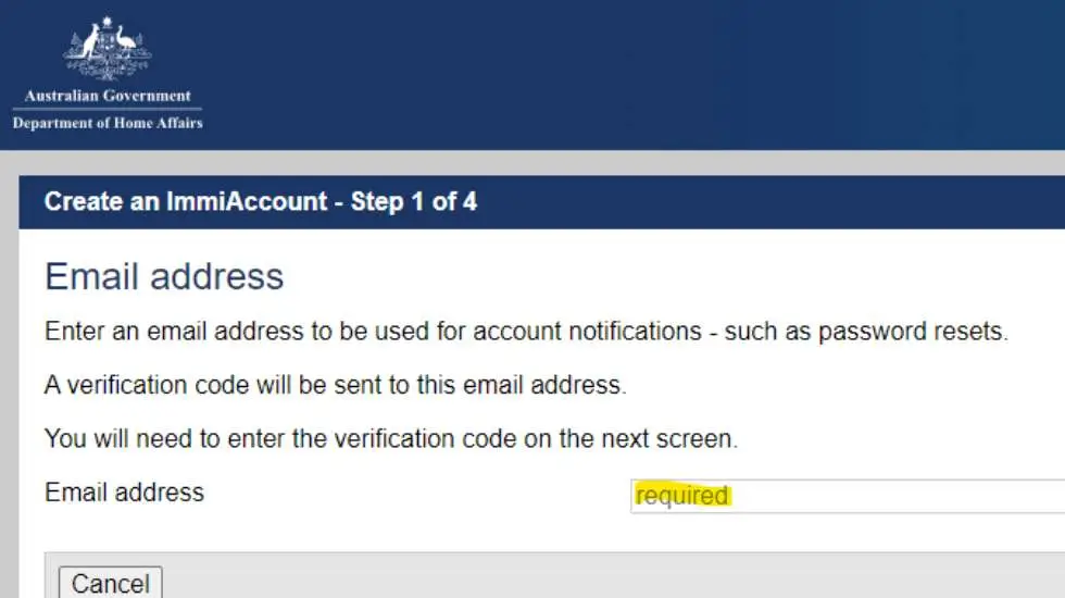 Creare un account ImmiAccount