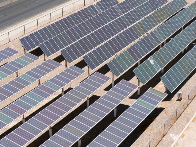 Aerial view of solar panels.
