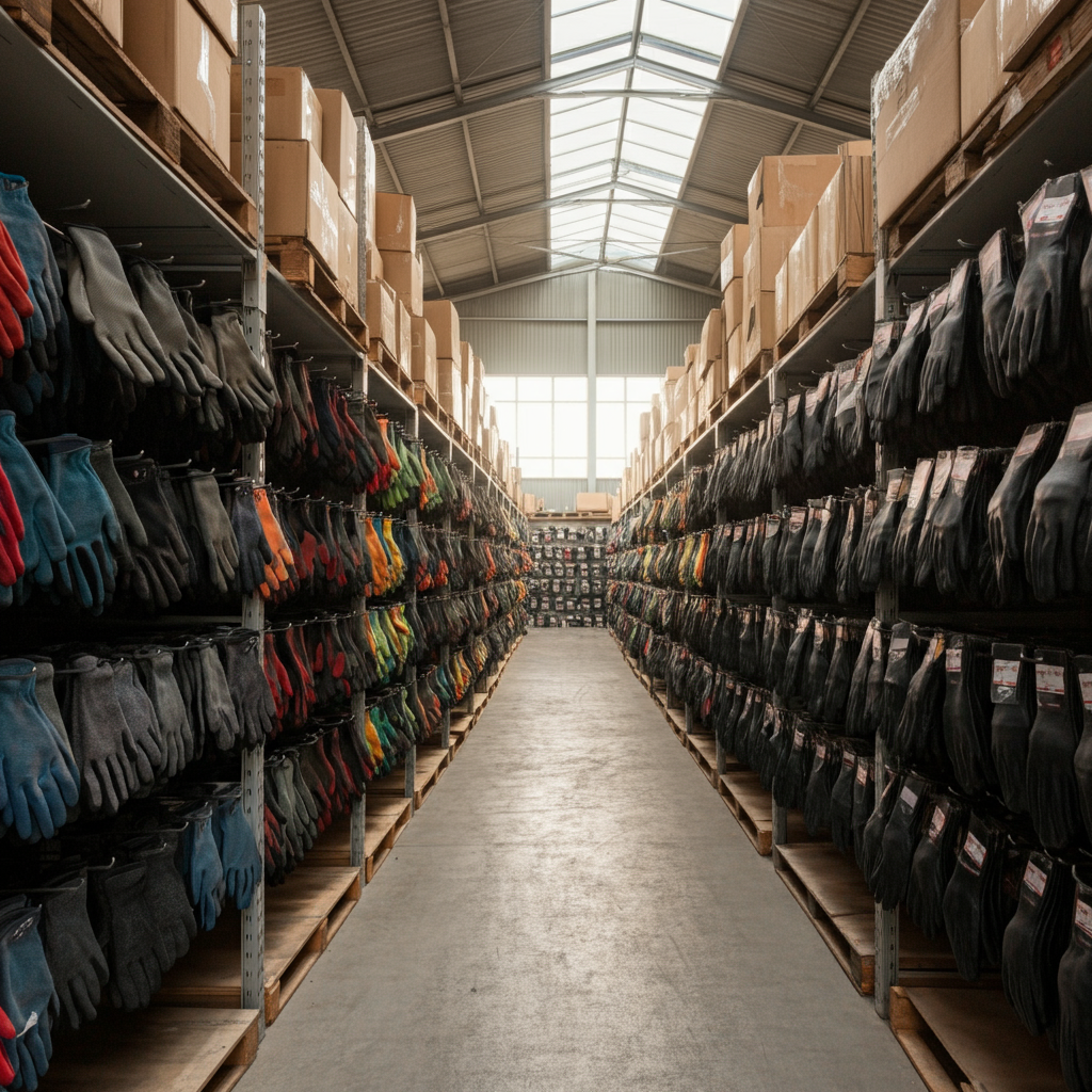 gloves on retail shelf in store.