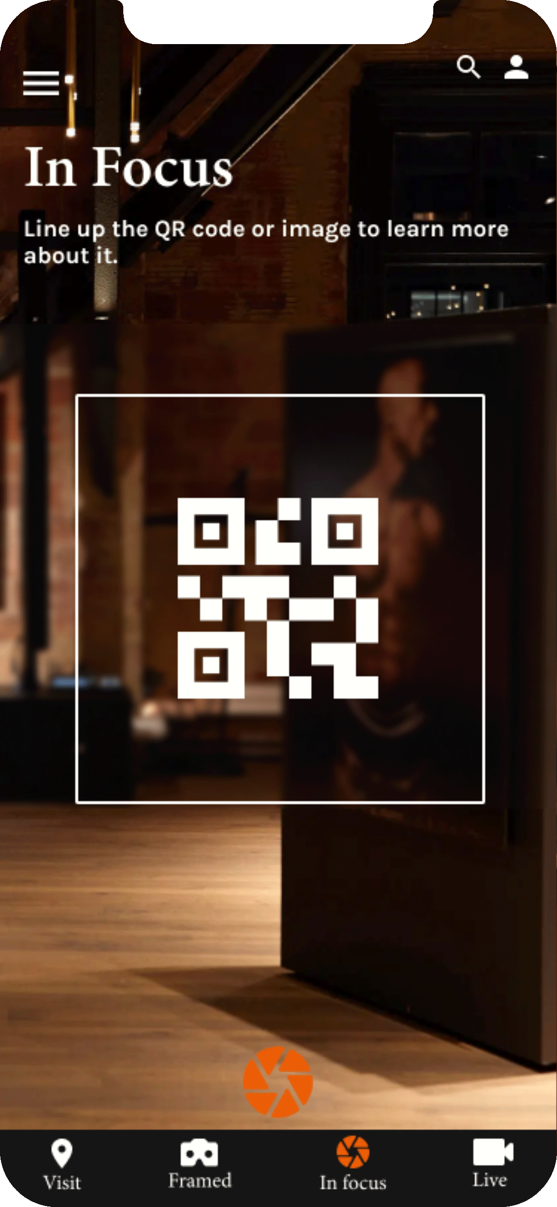 Screen depicting a featuring using QR code to learn more about an artwork.