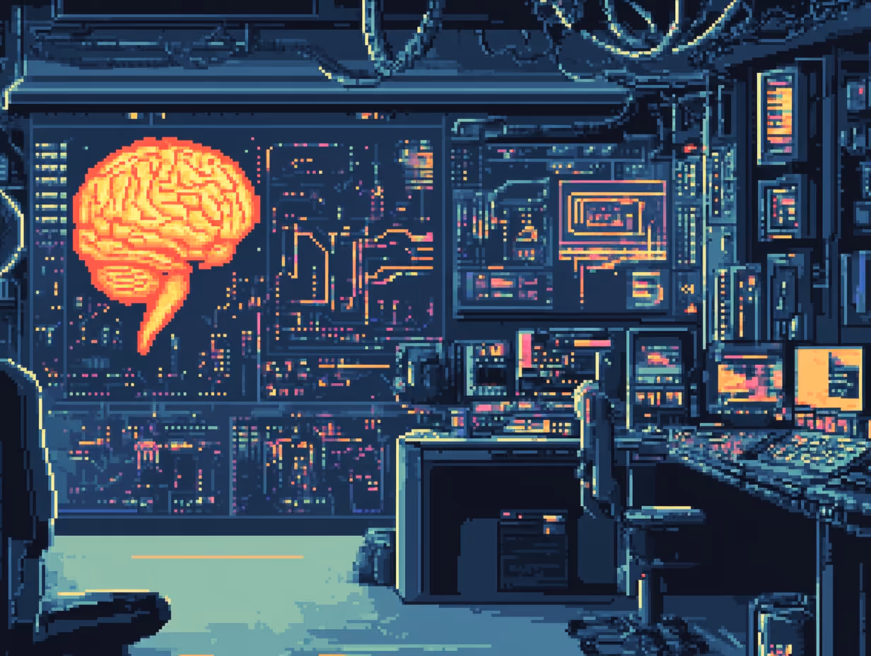 a business brain managing a huge computer system.