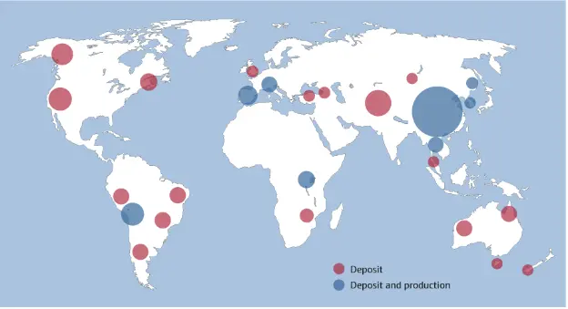 International Tungsten Deposit and Deposit and Production Map of the World.