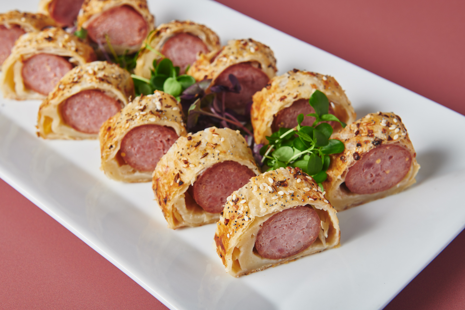 Kielbasa wrapped in puff pastry