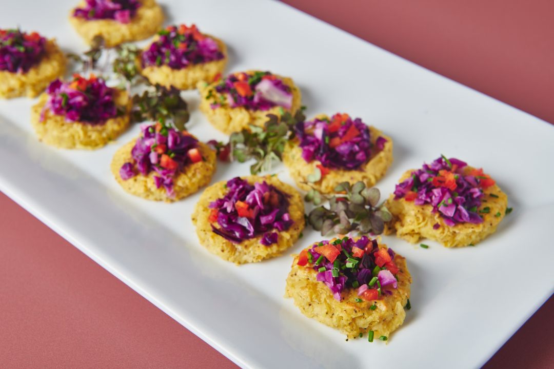 Spaghetti squash tart with red cabbage kraut