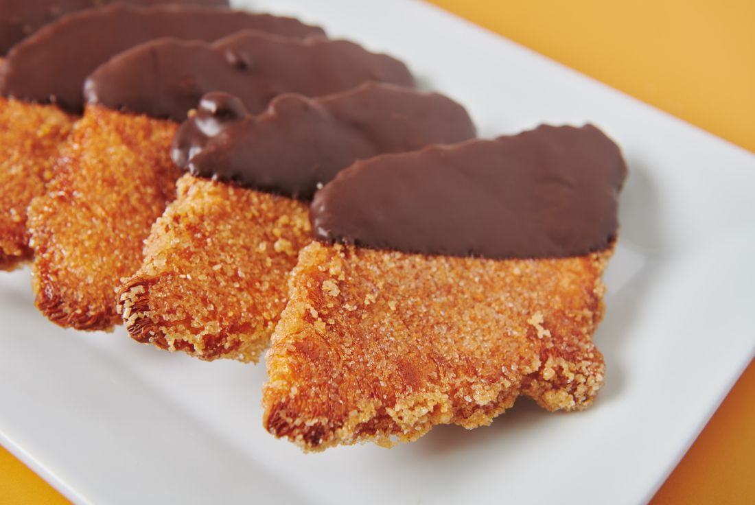 Chocolate dipped caramelized mini croissants