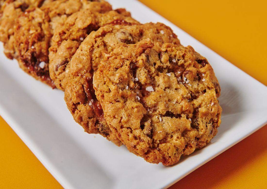 Salted caramel chocolate chip oatmeal cookies