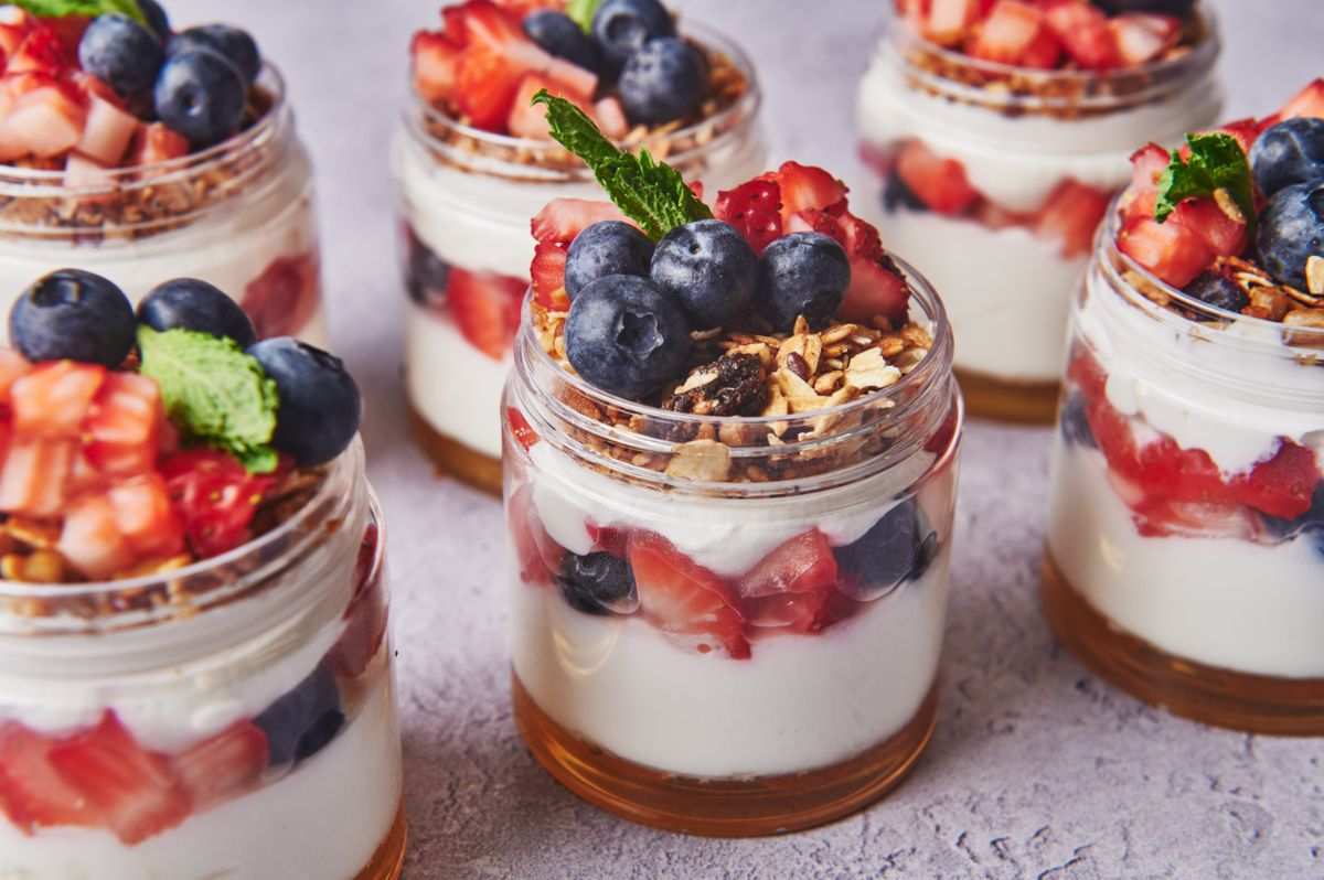 Mini yogurt parfaits with berries and granola