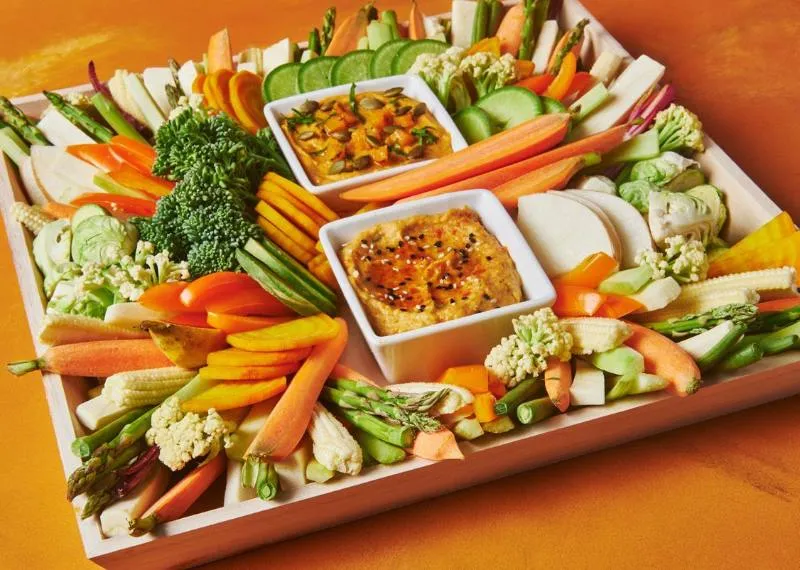 Autumn crudité tray with dips