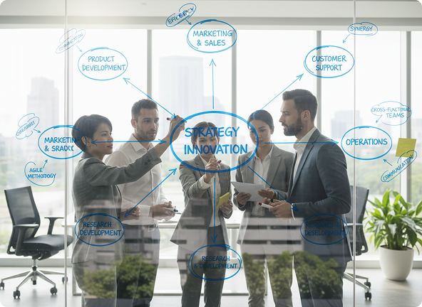 image of diverse team brainstorming (for an ai saas company)