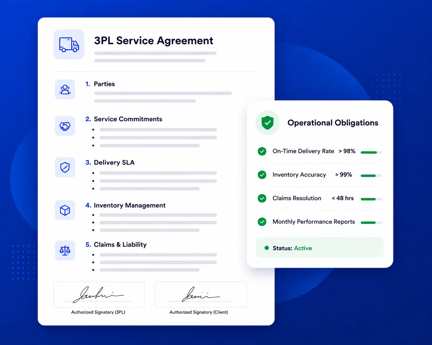 Automated bulk execution dashboard showing freight service agreement generation and contract completion status.