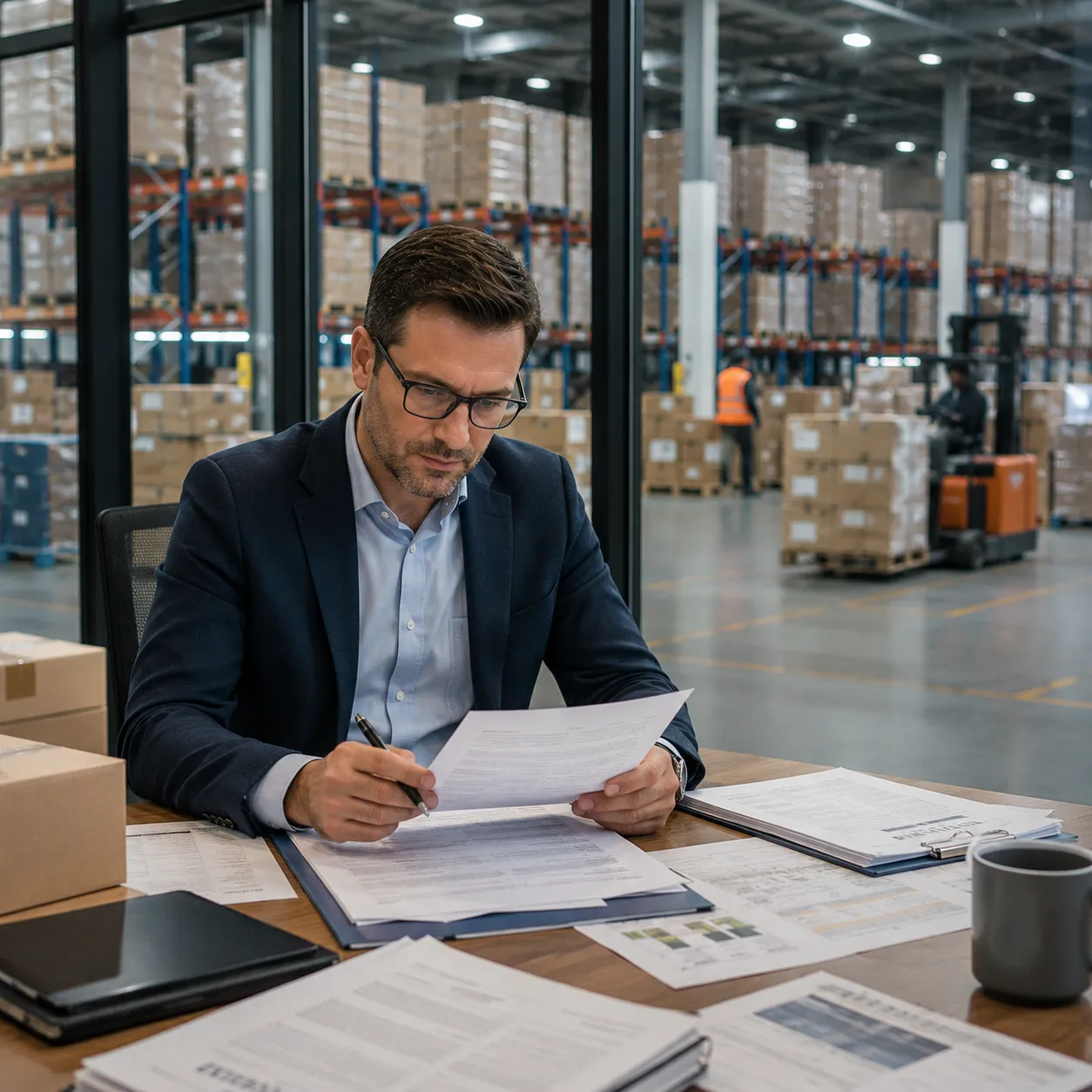 Person reviewing and comparing multiple printed versions of a software agreement to identify changes