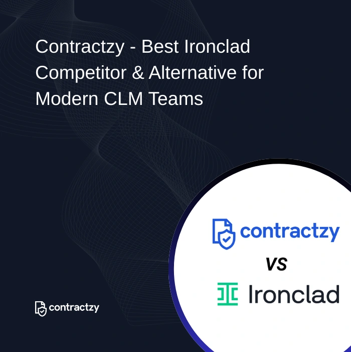 Contract’zy vs Ironclad CLM comparison table showing usability, implementation, pricing and workflow differences