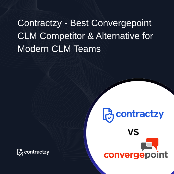 Contractzy vs ConvergePoint CLM comparison showing AI risk analysis, smart templates, and independent contract lifecycle management