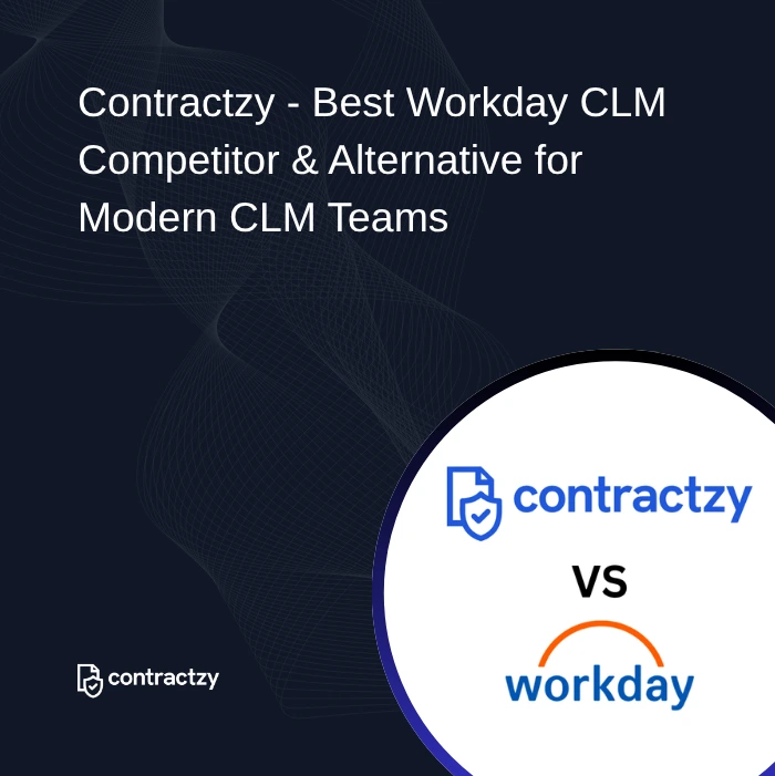 Workday CLM vs Contractzy comparison showing implementation speed, AI accuracy, pricing, and platform flexibility
