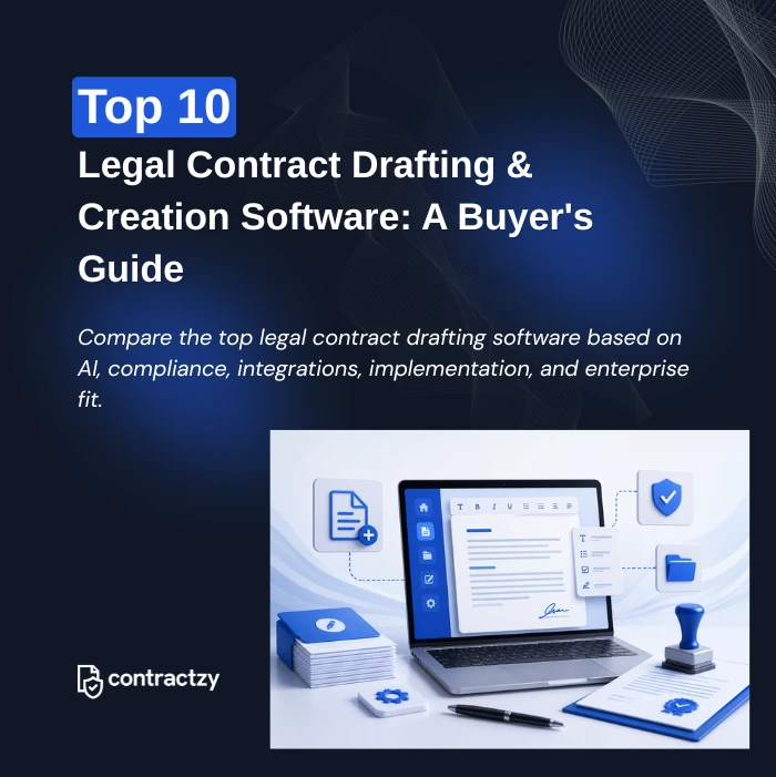 Comparison table of contract drafting software with AI features, implementation time, and key capabilities.