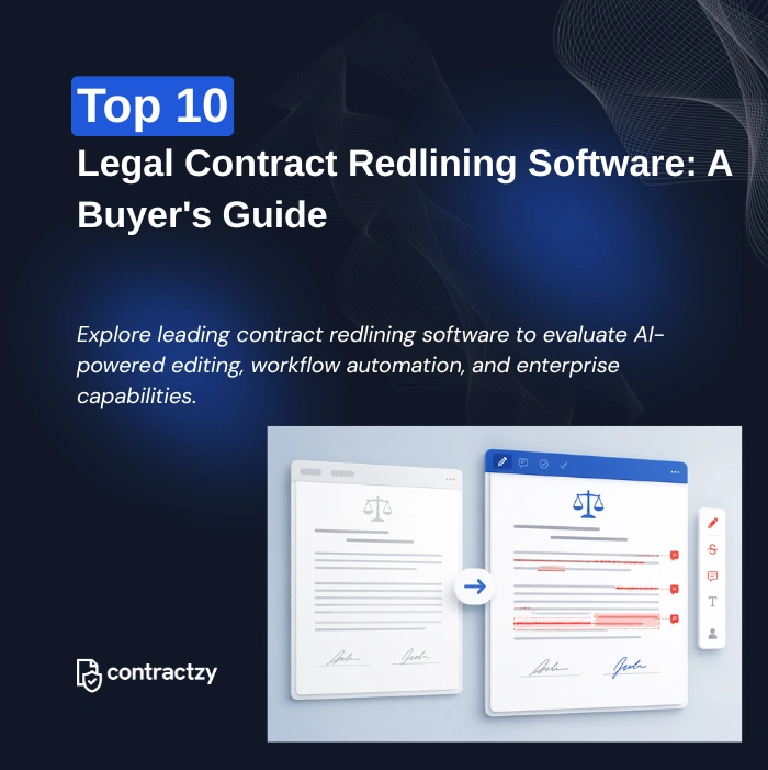 Comparison table of contract redlining software with AI features, implementation time, and key capabilities.