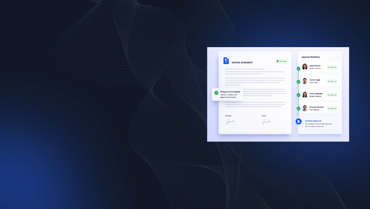 Comparison table of contract approval software with AI workflows, approval routing, implementation time, and key features.