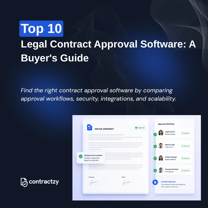 Comparison table of contract approval software with AI workflows, approval routing, implementation time, and key features.