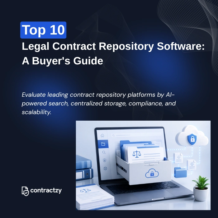 Comparison table of contract repository software with AI search, secure storage, implementation time, and key features.