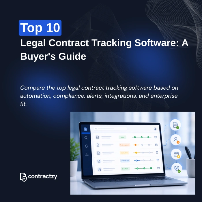 Comparison table of contract tracking software with AI obligation tracking, automated alerts, implementation time, and key features.