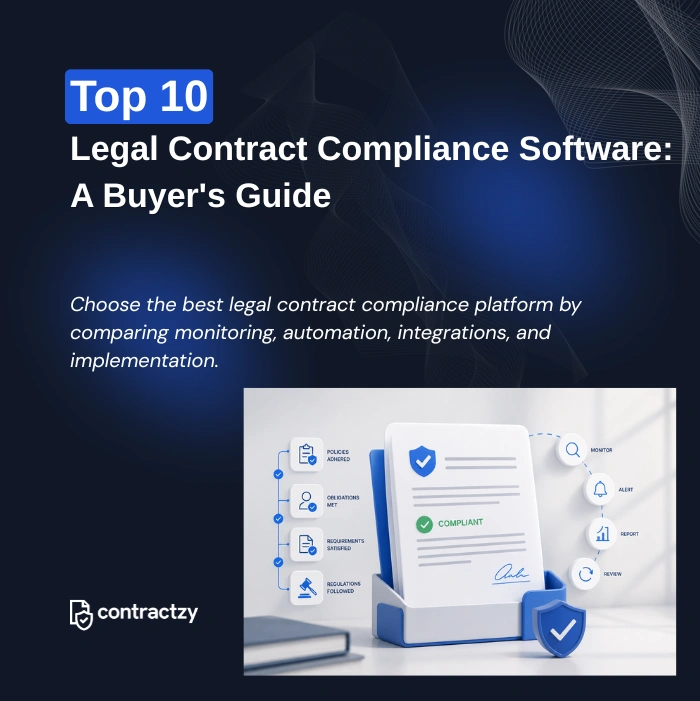 Comparison table of contract compliance software with AI compliance tracking, audit trails, implementation time, and key features.