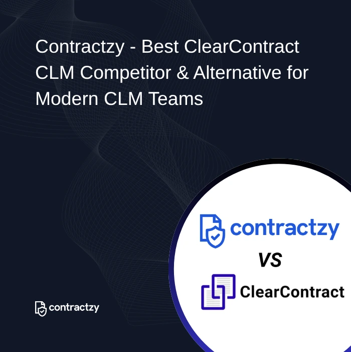 Comparison table of Clearcontract vs Contractzy with AI automation, implementation time, control model, and key features.