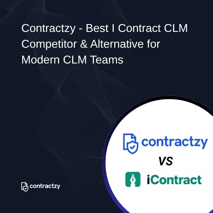 Comparison table of I Contract vs Contractzy with industry focus, AI capabilities, implementation time, and key features.