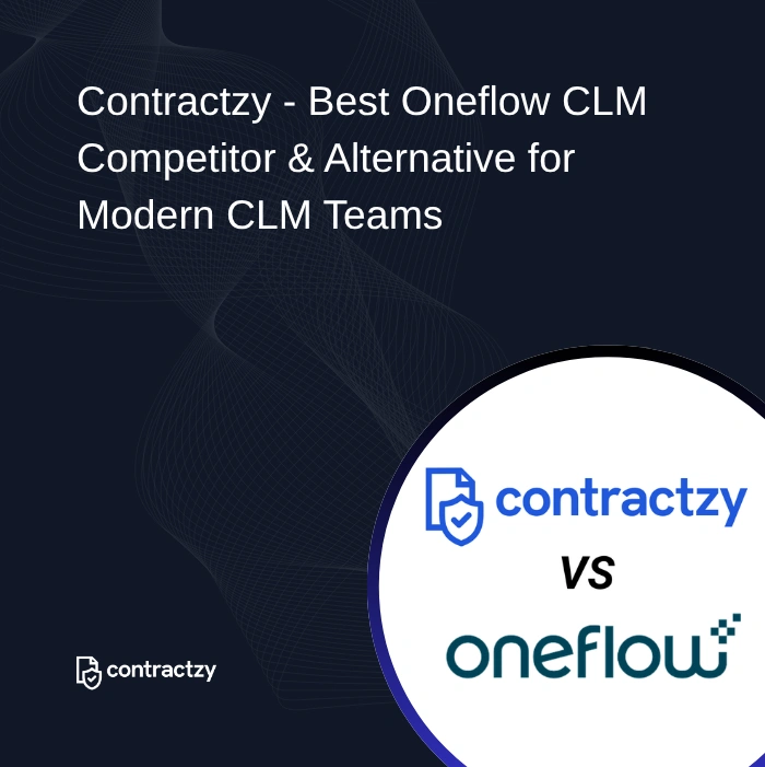 Comparison table of Oneflow vs Contractzy with workflow automation, AI capabilities, implementation time, and key features.