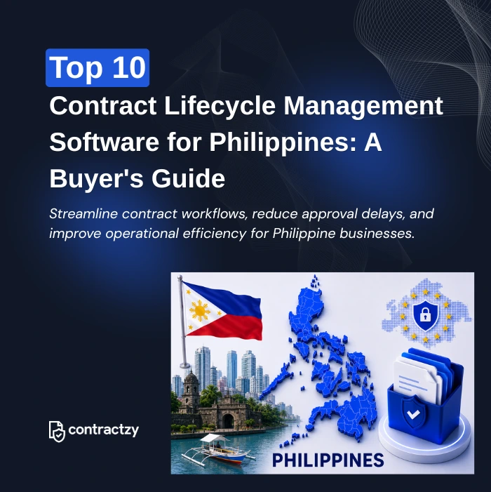 Comparison table of top CLM software for the Philippines, including Contractzy, Ironclad, Agiloft, and DocuSign CLM.