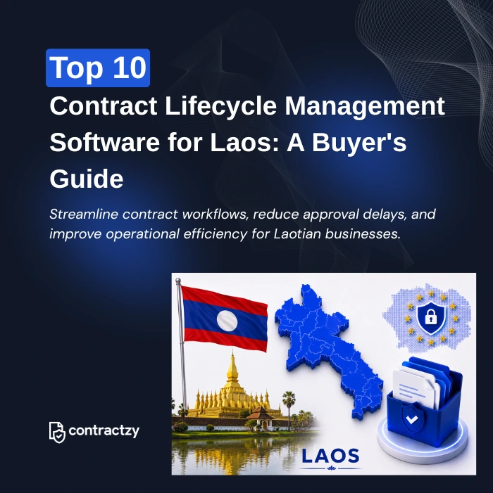 Comparison table of top CLM software for Laos, including Contractzy, Icertis, Ironclad, and DocuSign CLM.