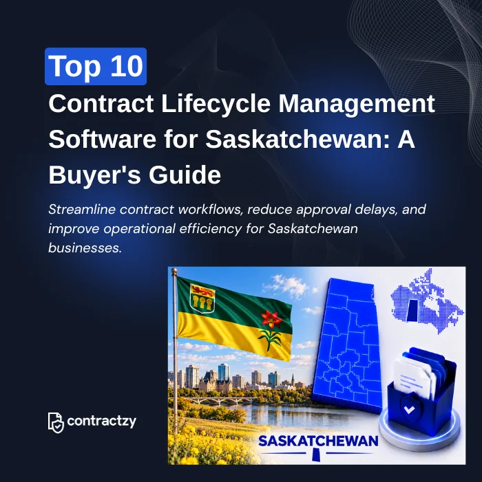 Comparison table of top CLM software for Saskatchewan, including Contractzy, Ironclad, Icertis, and LinkSquares.