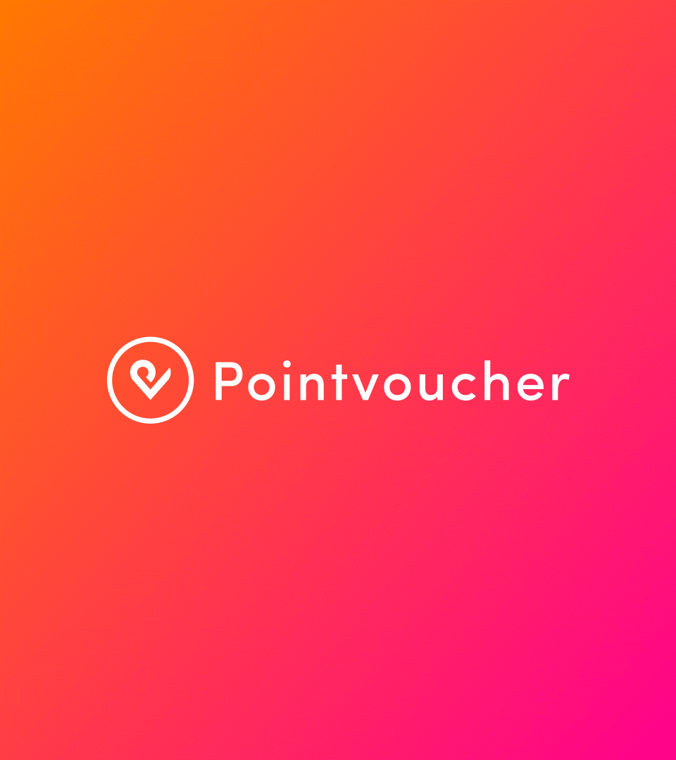 Animated sequence of Pointvoucher logos and sub-brands in full colour, cycling through different lockups and gradient applications.