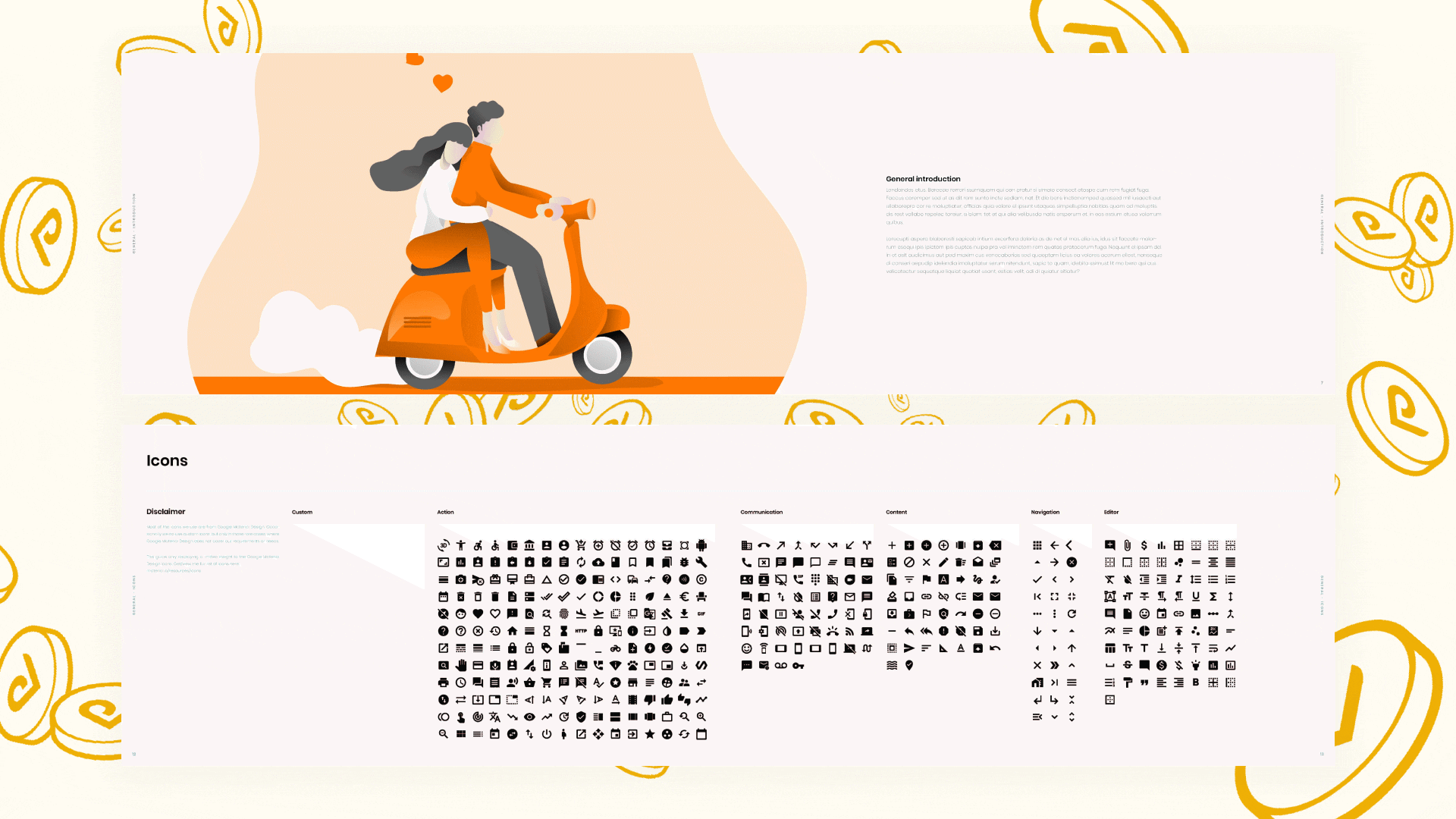 Animated sequence of global design system settings for Pointvoucher, showcasing typography, icons, and UI elements updating dynamically.
