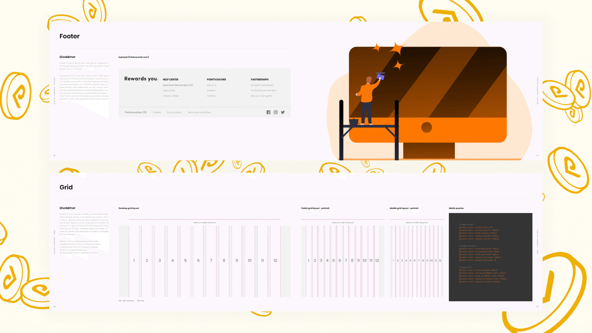 Animated overview of Pointvoucher’s digital design system, showing interface consistency and branded UI components in action.