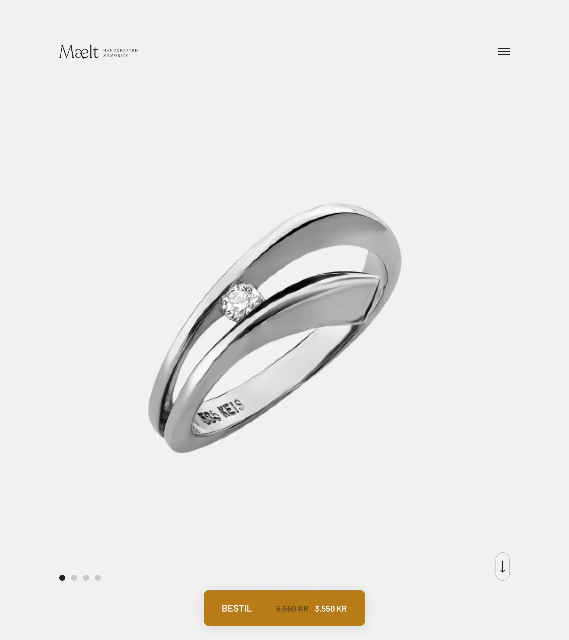 A jewellery product page displayed on a tablet, featuring a close-up of a diamond ring with interactive options to view details, pricing, and place an order.