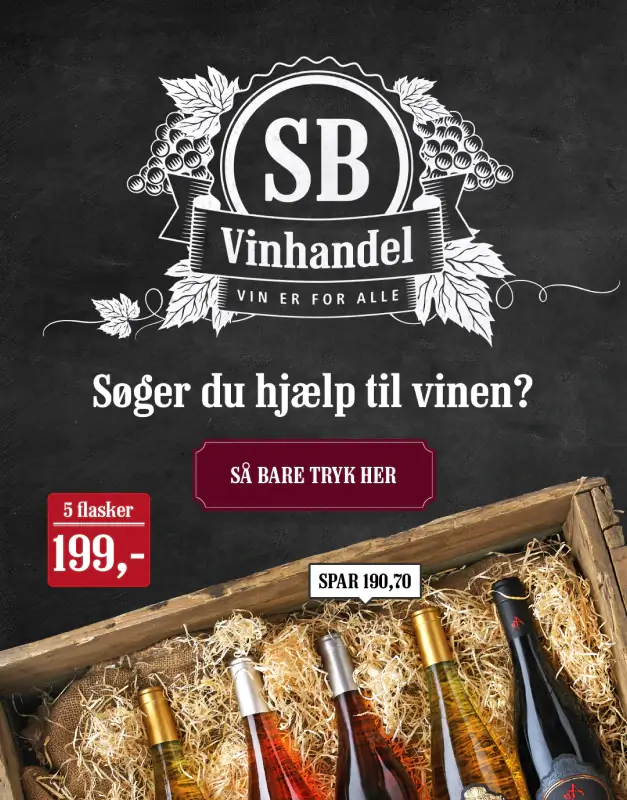 SuperBrugsen campaign visual featuring wine offers, chalkboard styling, and product-led promotion, presenting a bold retail advertising concept with clear commercial communication.