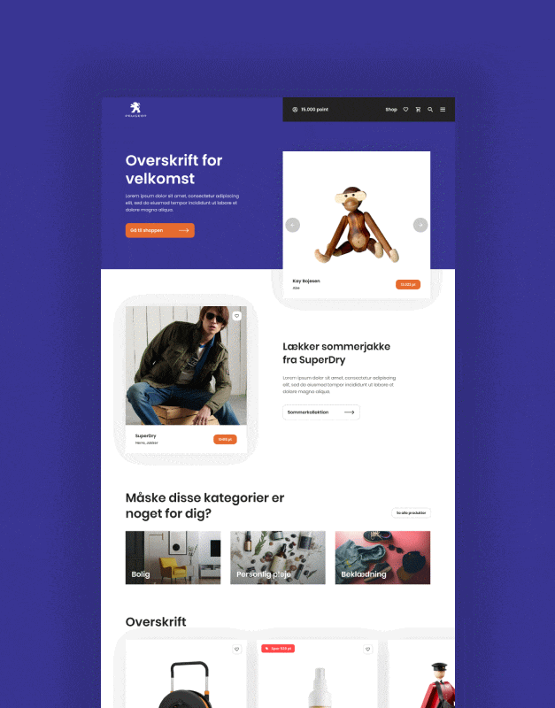 MS Branding ecommerce homepage featuring product cards, category highlights, and bold colour blocking, showcasing playful digital design and a commercially focused user experience.