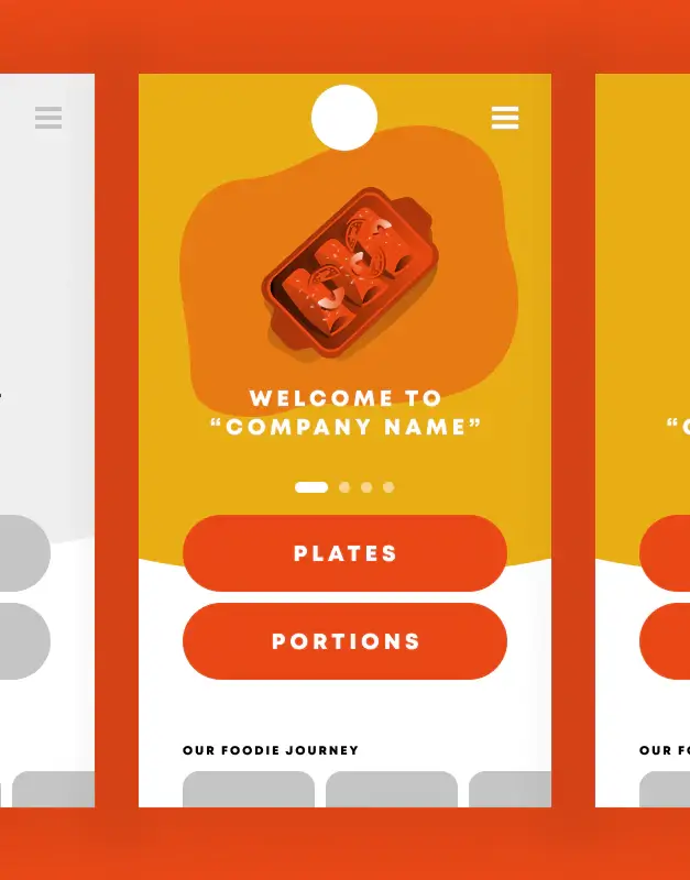 Tapas Treat mobile interface concept shown across smartphone screens, featuring bold colours, playful food illustrations, and a lively app design for a branded dining experience.