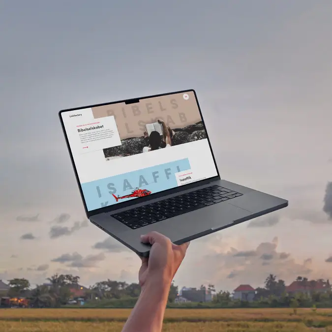 Laptop mockup showing Linkfactory website work, featuring a clean portfolio-style interface with selected digital projects presented across the screen.