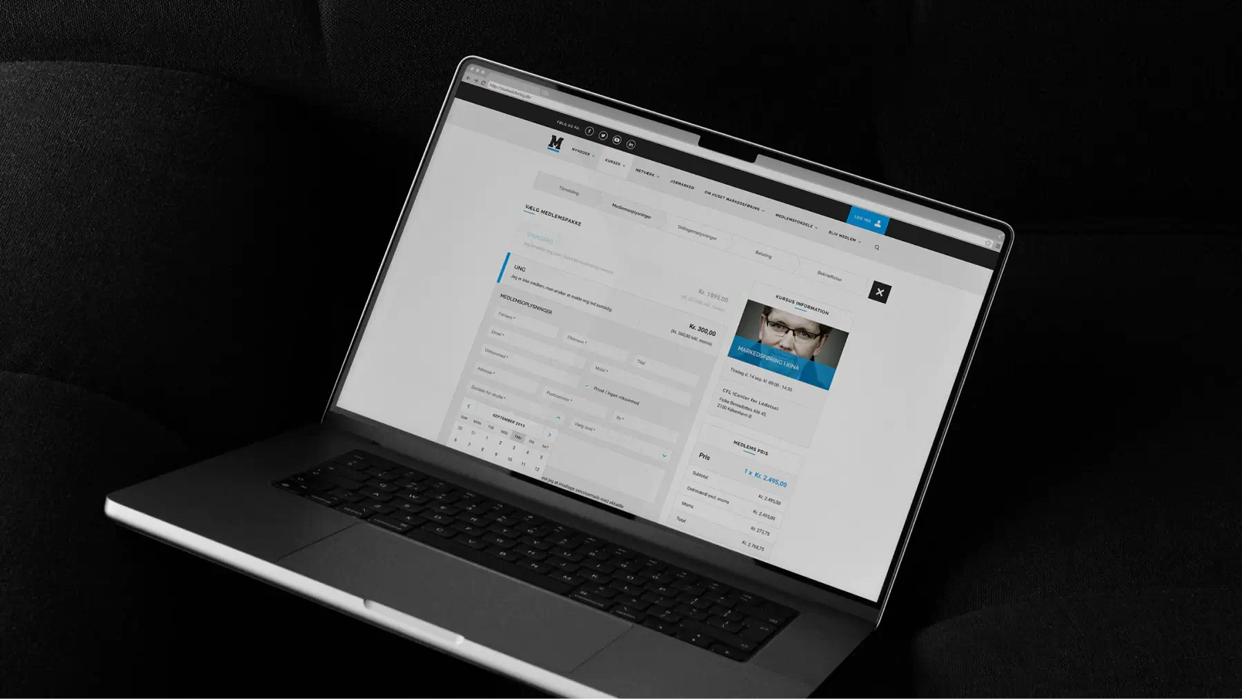 Case study visual for Dansk Markedsføring, showing a digital interface mockup followed by a grid of UI layouts from the design system and website solution.