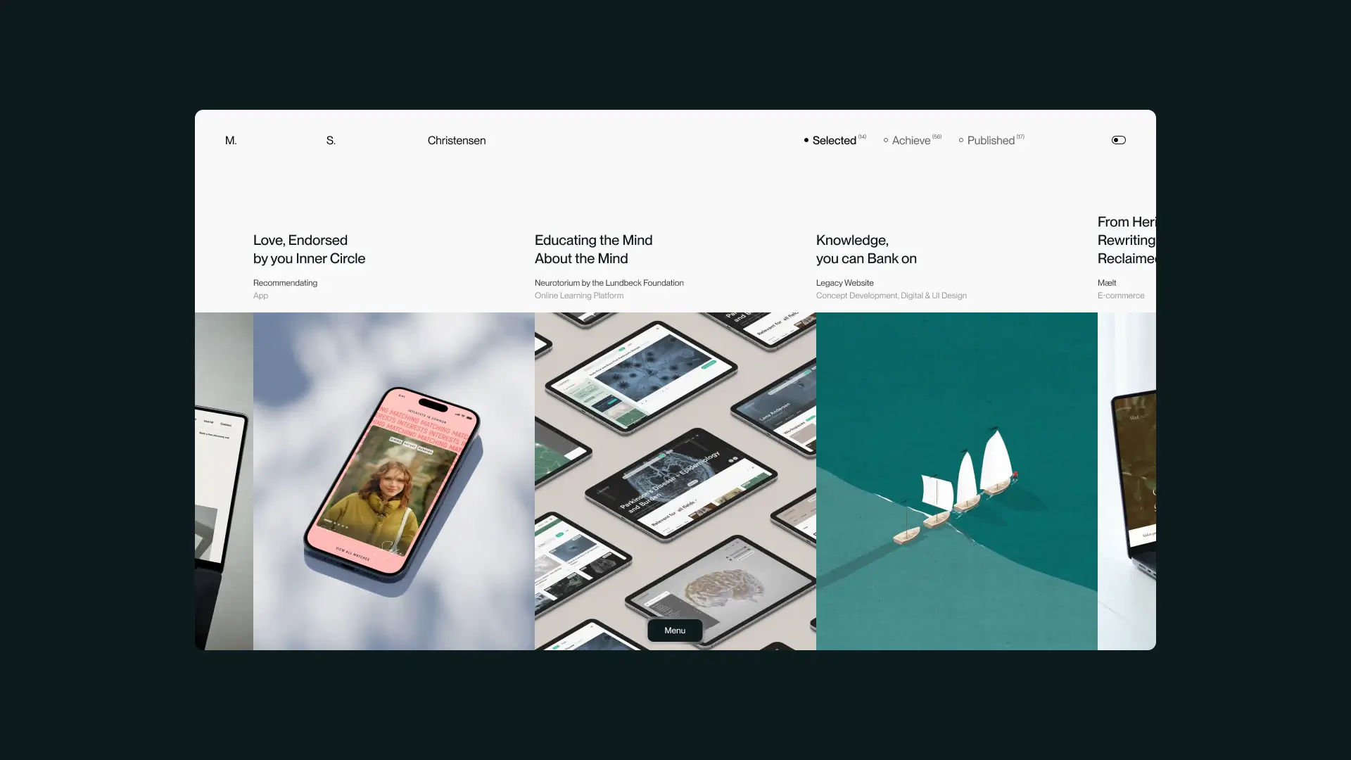 Thumbnail of Morten Stig Christensen’s newly launched portfolio website, showing the Selected, Archive, and Published sections within a refined editorial interface.