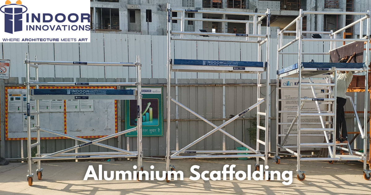 Aluminium scaffolding and doors showcased on a construction site
