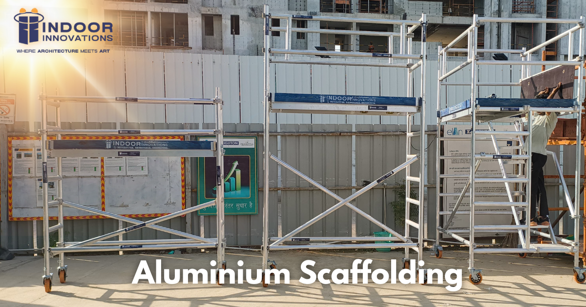 Aluminium scaffolding and doors showcased on a construction site