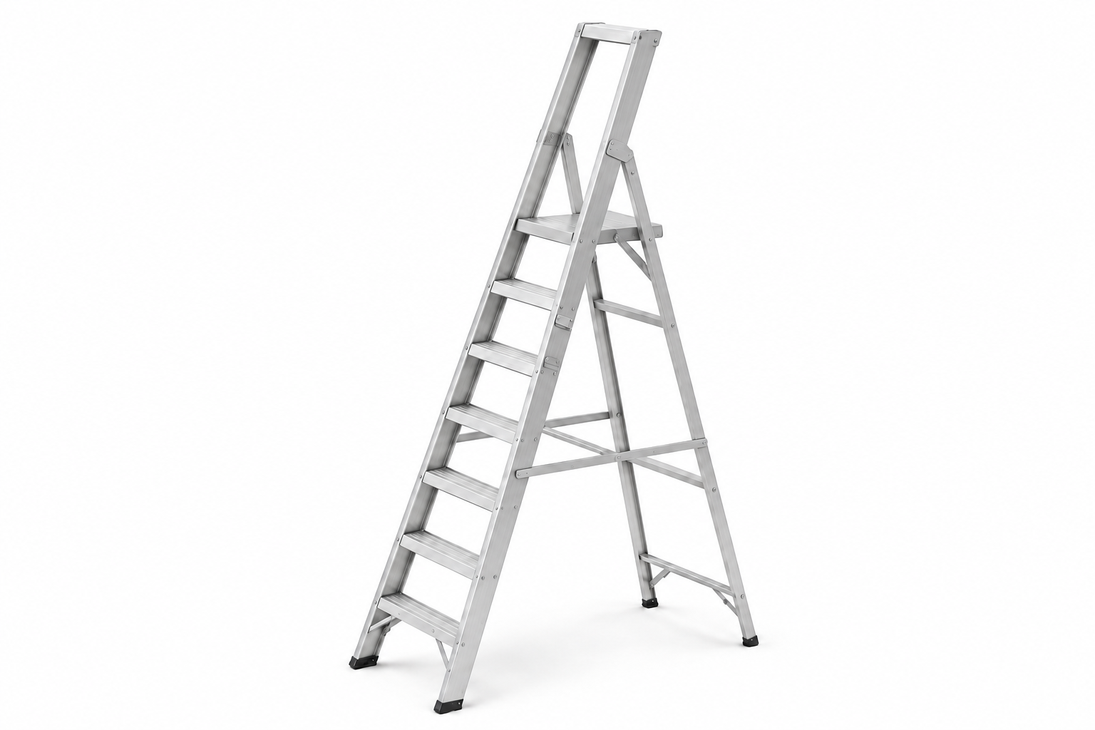 Aluminium platform ladder with top platform and slip-resistant rungs by Indoor Innovations