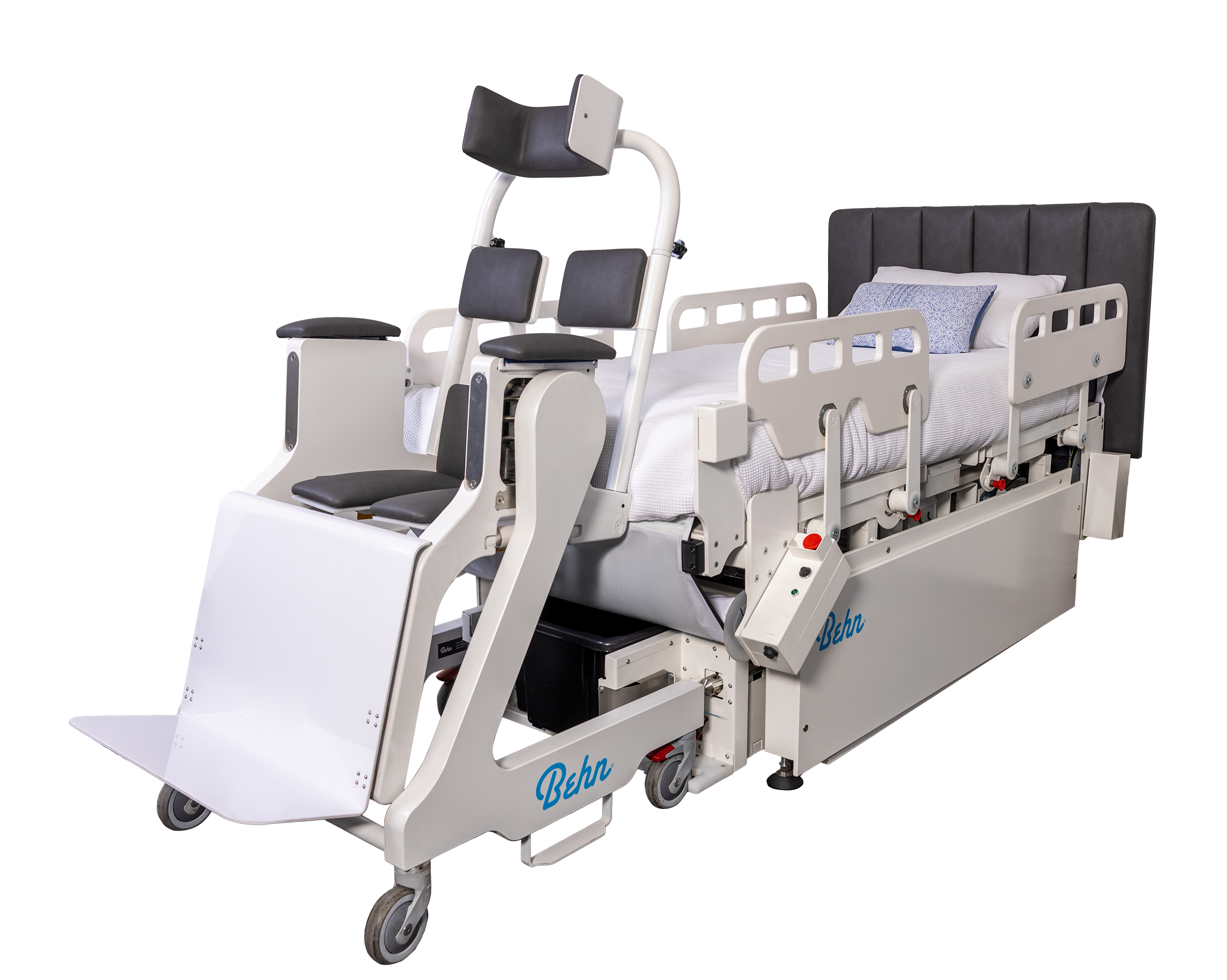 Behn® assistive tech patient transfer system with integrated bed and chair in connected position