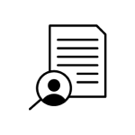 Icon of a document with text lines and a magnifying glass highlighting a person symbol.