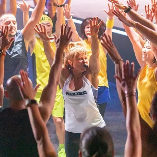Lisa Osborne in the middle of a crowd